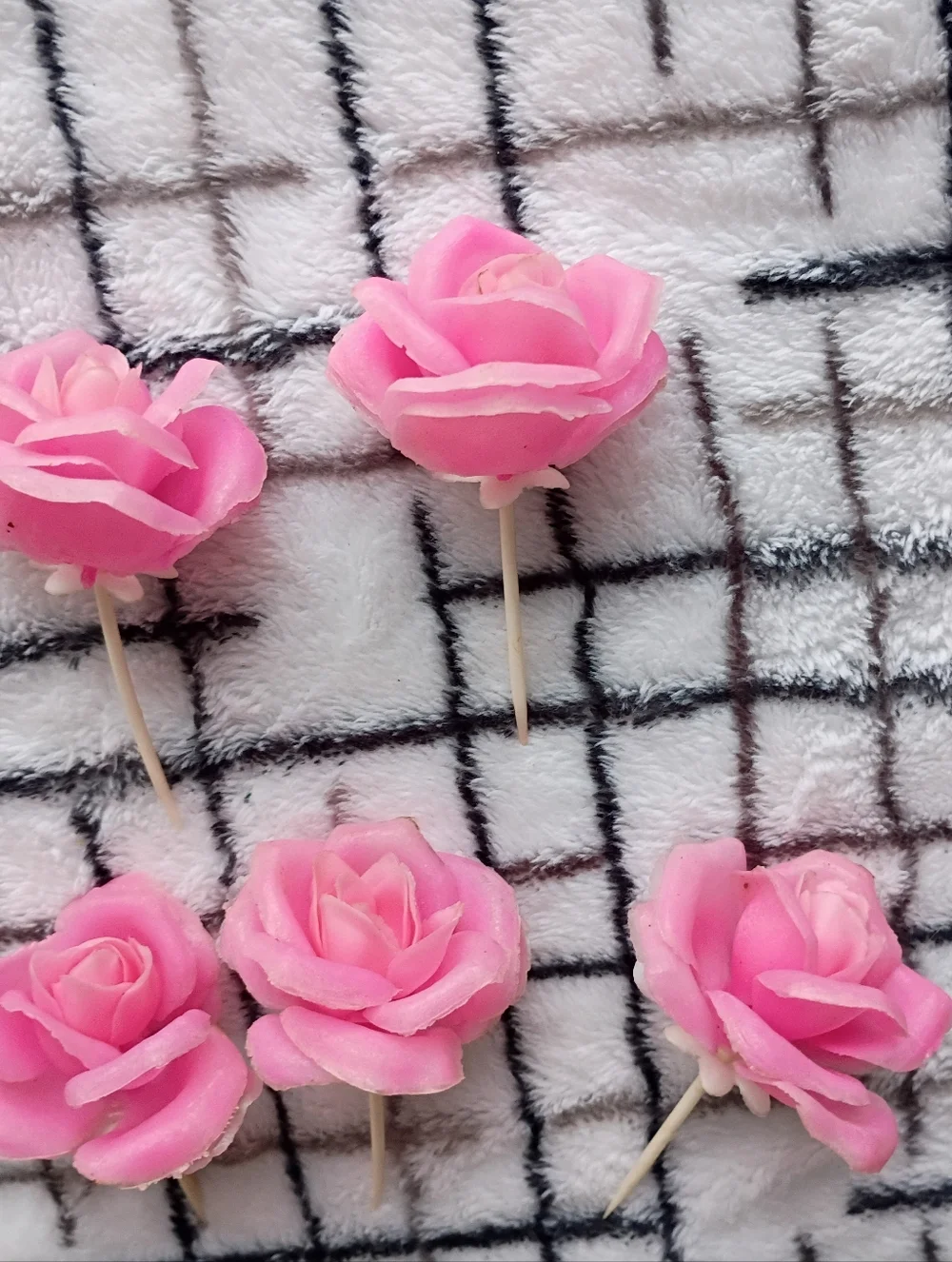 1960s 1970s Plastic Rose Flower Picks Cupcake Topper Cake Topper 5 Piece Lot